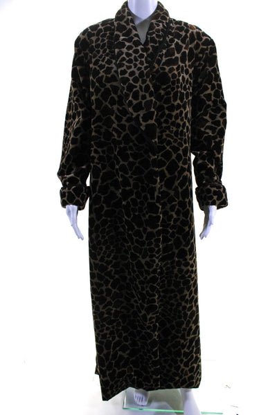 Georgette Trabolsi Womens Cotton Animal Print Belted Longline Coat Brown Size M