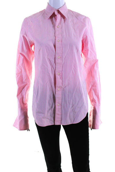Ralph Lauren Collection Classics Womens Cotton Striped Blouse Top Pink Size 4