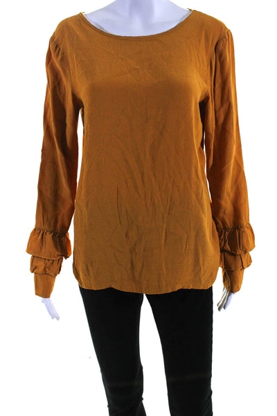 Massimo Dutti Womens Round Neck Long Sleeve Pullover Blouse Top Yellow Size M