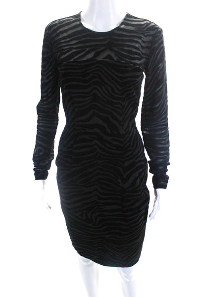 Torn Ronny Kobo Womens Zebra Velvet Mesh Long Sleeve Sheath Dress Black Medium