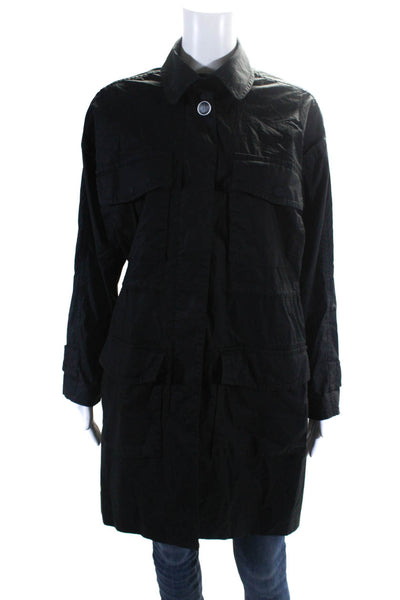 ATM Womens Lightweight Collared Button Up Zip Up Jacket Coat Black Size XS