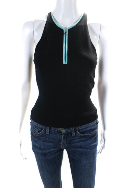 3.1 Phillip Lim Womens Ribbed Knit 1/2 Zip Up Sleeveless Top Navy Blue Size S