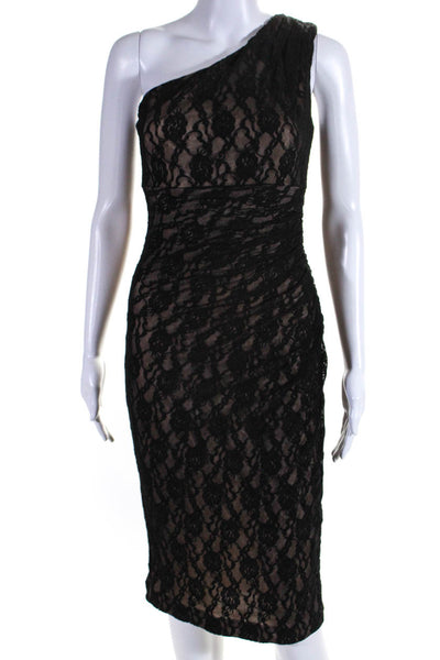 Maggy London Women's Asymmetrical One Shoulder Lace Midi Dress Black Size 2