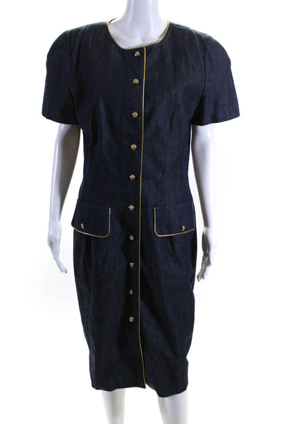 Saks Fifth Avenue Womens Short Sleeve Button Down Denim Dress Blue Size 12