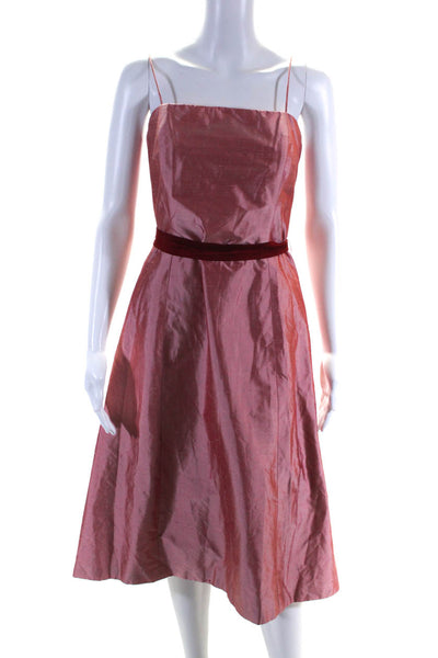 Jenny Yoo Collection Womens Silk Belted Square Neck A Line Midi Gown Pink Size 8