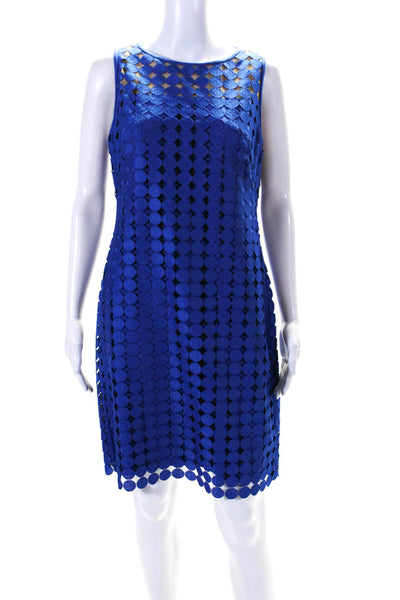 Lauren Ralph Lauren Womens Mesh Embroidered Circle Sheath Dress Blue Size 10
