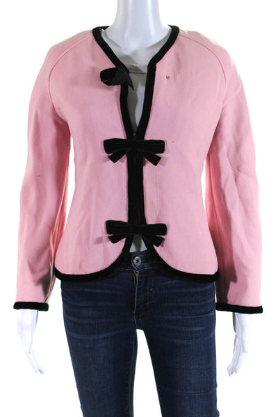 Karl Lagerfeld Vintage Womens Bow Zipper Jacket Pink Black Wool Size EUR 42