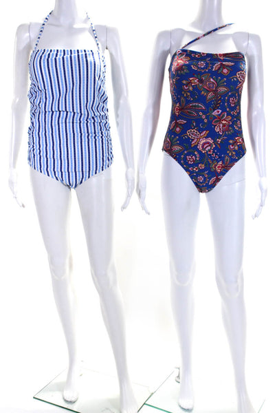 J Crew Women's Halter Sleeveless One Piece Swimwear Blue Stripe Size 8 Lot  2