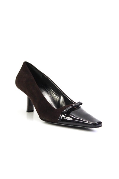 Bruno Magli Women's Pointed Toe Suede Square Heels Pump Dark Brown Size 6.5