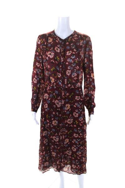 Gerard Darel Womens Floral Print Long Sleeve Button Up Dress Burgundy Size 40