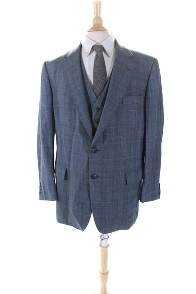 Hart Schaffner Marx Men's Long Sleeves Lined Two Piece Plaid Jacket Set Size 42