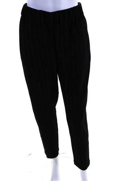 Ganni Womens Striped Stretch Waist High-Rise Tapered Pants Black Size 34