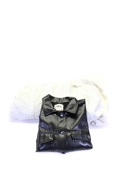 Zara Womens Vegan Leather Collared Button Up Blouse Top Black Size XS Lot 3