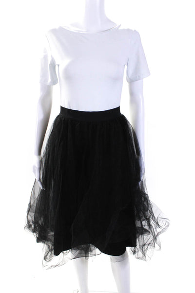 Belle Badgley Mischka Womens Tulle High Rise Zip Up A-Line Skirt Black Size 12