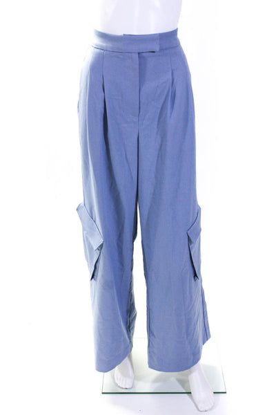 Kimberly Taylor Womens Dusty Blue High Rise Pleated Wide Leg Cargo Pants Size M