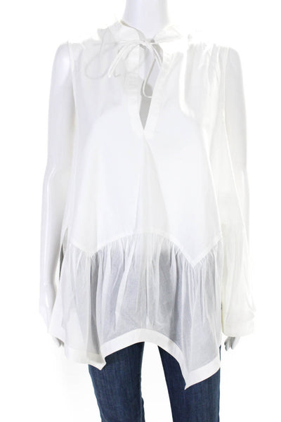 Givenchy Womens Sleeveless Keyhole Draped Top Blouse White Cotton Size FR 42
