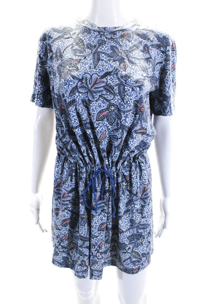 Tory Burch Womens Blue Floral Cotton Crew Neck Short Sleeve Shirt Dress Size M