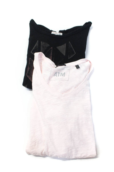 ATM Sundry Womens Short Sleeve Knit Shirts Pink Black Size XS OS Lot 2