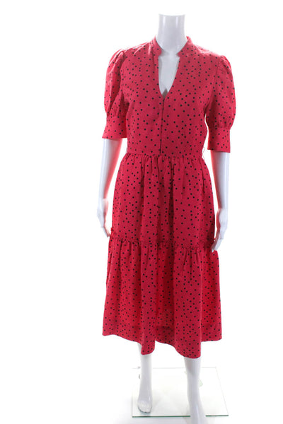 Rebecca Vallance Womens Back Zip Short Sleeve Polka Dot Midi Dress Pink Size 4