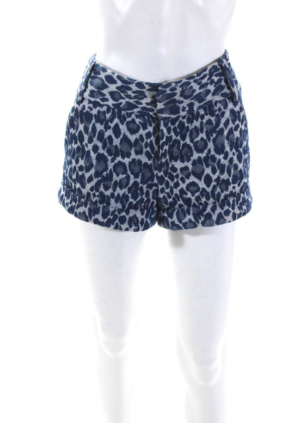 Alice + Olivia Womens Mid Rise Leopard Print Short Shorts Blue Cotton Size 2