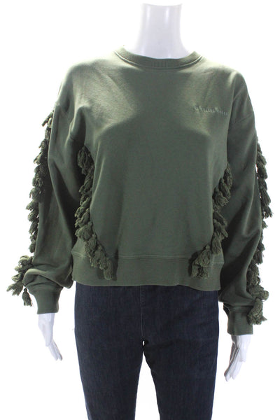 By Malene Birger Womens Pullover Fringe Tassel Crew Neck Sweater Green Size XS
