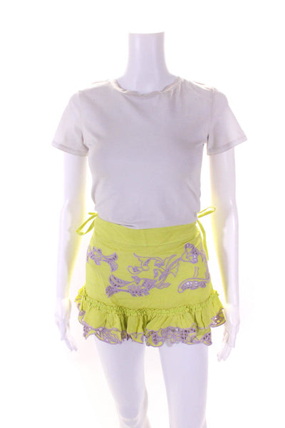 Donale St. Barth-St Tropez Womens Gloral Mini Skirt Green Purple Cotton Size 6