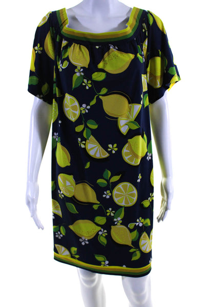Trina Turk Womens Off Shoulder Lemon Print Shift Dress Navy Yellow Size Large
