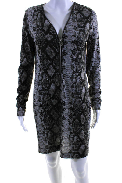 Michael Michael Kors Women Snakeskin Print Knit V Neck Sweater Dress Gray Medium