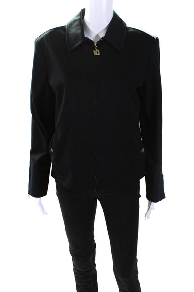 St. John Sport Womens Striped Satin Full Zip Twill Waistcoat Jacket Black Medium