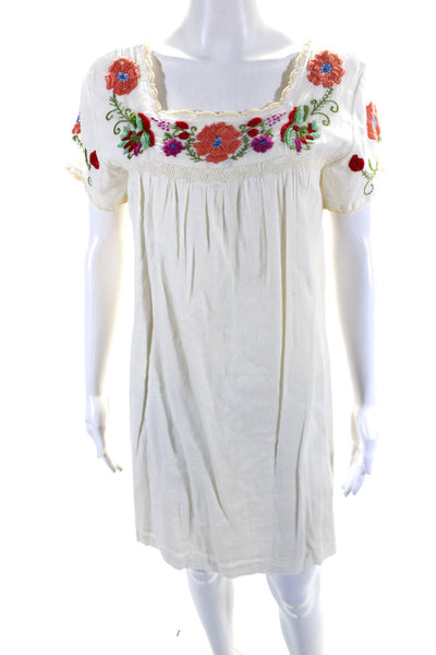 Roberta Roller Rabbit Womens Short Sleeve Embroidered Dress White Cotton Size XS