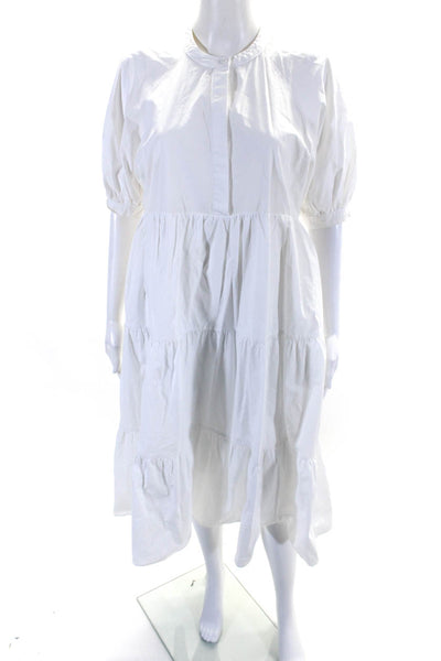 English Factory Womens Short Sleeve Crew Neck Midi Dress White Cotton Size Small
