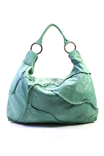 Junior Drake Womens Rolled Handle Leather Zip Top Hobo Tote Handbag Turquoise