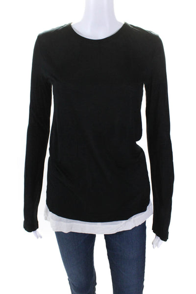 Dolce & Gabbana Womens Long Sleeve Scoop Neck Layered Shirt Black White IT 38