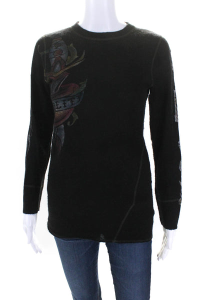 The Great China Wall Womens Crew Neck Tattoo Dagger Sweater Black Size Small