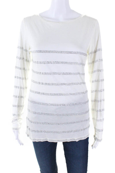 Amor & Psyche Womens Long Sleeve Crystal Striped Shirt White Size Small