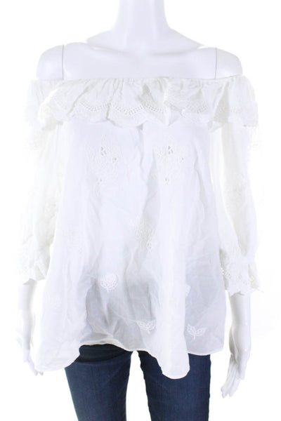 & Other Stories Womens Cotton Embroidered Floral Ruffled Blouse White Size L