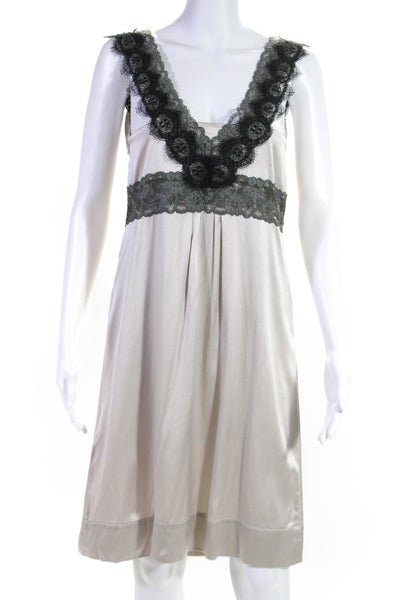Schumacher Womens Silk Lace Trim High Waist Slip Dress Gray Size Small