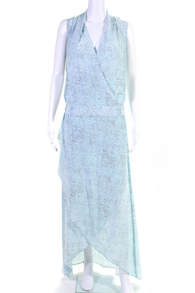 Rachel Zoe Womens Sleeveless V Neck Snake Print Silk Midi Wrap Dress Blue Size 0