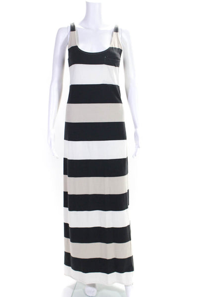 Osklen Womens Scoop Neck Striped Maxi Dress White Black Brown Cotton Size Small