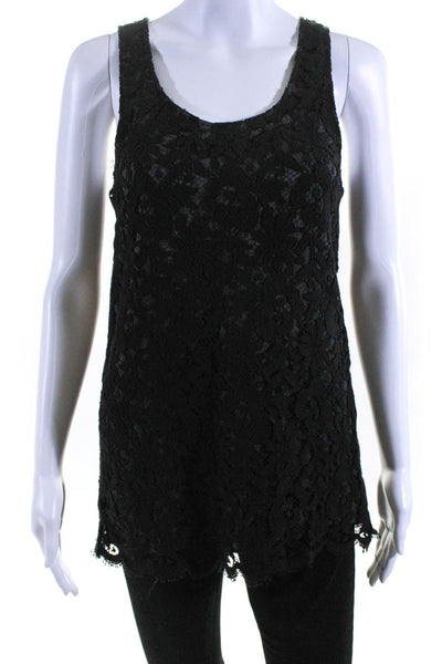 Theory Womens Back Zip Sleeveless Scoop Neck Lace Overlay Top Black Size Petite