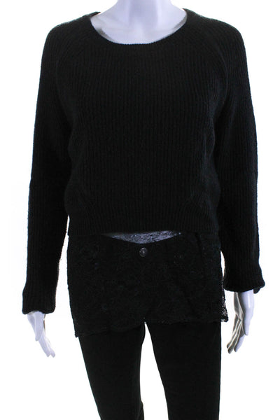 Maje Womens Long Sleeve Scoop Neck Lace Trim Layered Sweater Black Size 3