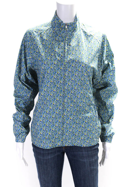 Tory Sport Womens Blue Printed Mock Neck Full Zip Long Sleeve Jacket Size S