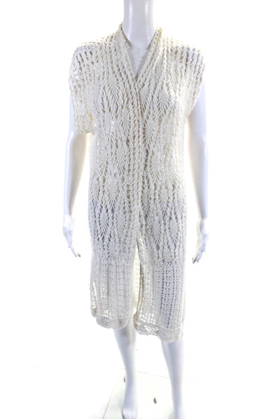 Alice + Olivia Womens Open Front Knit Cover Up Shell White Size Small