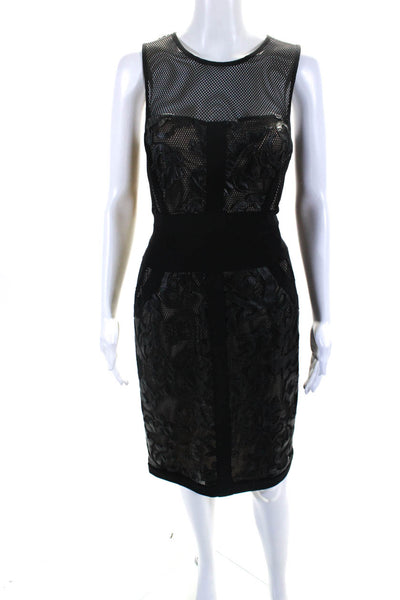 Frank Lyman Women's Round Neck Mesh Sleeveless A-Line Midi Dress Black Size 8