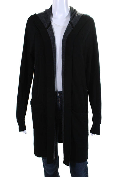Stateside Womens Long Sleeve Open Front Hooded Cardigan Sweater Black Size Small
