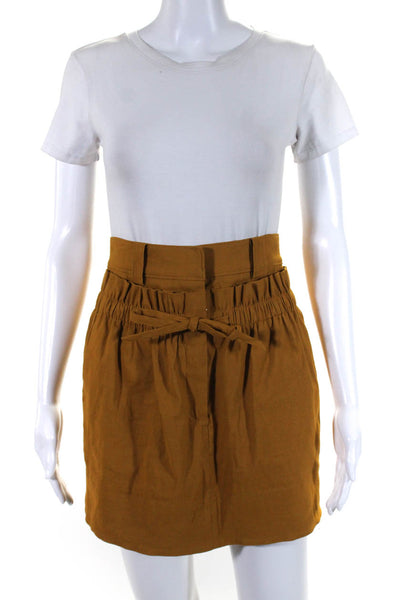 ALC Womens Zipper Fly Drawstring Mini Skirt Brown Linen Size 2