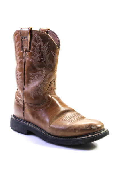 Arias Womens Leather Embroidered Detail Western Style Boots Brown Size 8