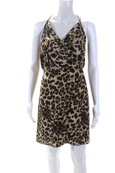 Amanda Uprichard Womens Animal Print Slit Sleeveless Mini Dress Brown Size S