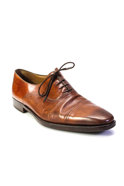 Magnanni Mens Leather Almond Cap Toe Lace Up Oxford Dress Shoes Brown Size 11.5