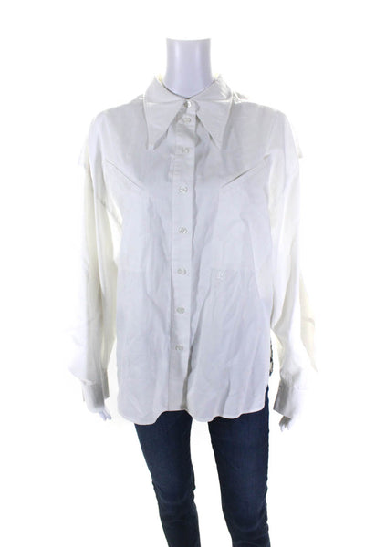 Maria Cher Womens Cotton Slit Cuffed Long Sleeve Collared Blouse White Size L